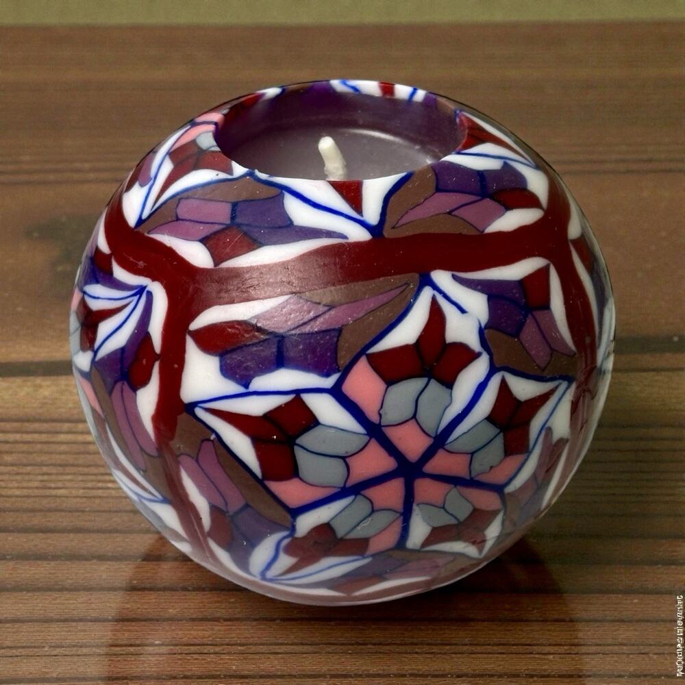 Vintage Mosaic Stained Glass Pattern Purple Sphere Glowing candle - whimsical
